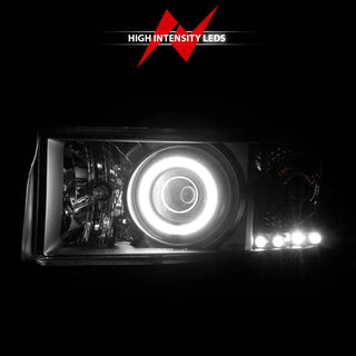 ANZO Projector Headlights w/ Halo (Black): Dodge Ram 1994 - 2002 (1500, 2500, 3500)