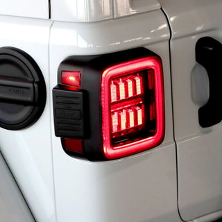AlphaRex NOVA Prismatic LED Tail Lights (Black / Red): Jeep Wrangler 2018 - 2025