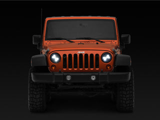 Raxiom Axial Spider LED Headlight Amber DRL Chrome Hsng: Jeep Wrangler 1997-2018 4.0L I6 / 3.8L V6 / 3.6L V6 - Clear Lens
