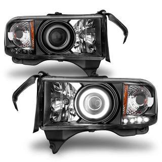 ANZO Projector Headlights w/ Halo (Black): Dodge Ram 1994 - 2002 (1500, 2500, 3500)