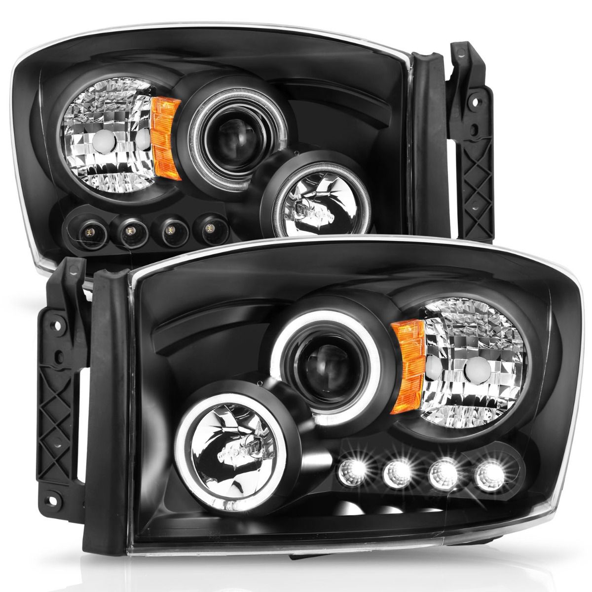 ANZO Projector Headlights w/ Halo (Black): Dodge Ram 1500 2006 - 2008