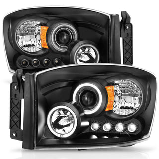 ANZO Projector Headlights w/ Halo (Black): Dodge Ram 1500 2006 - 2008