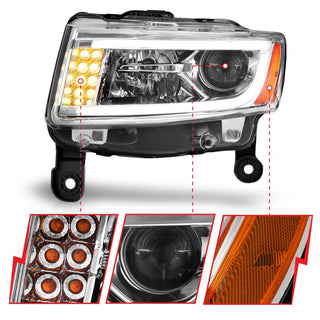 ANZO Projector Headlights w/ Plank Style (Chrome): Jeep Grand Cherokee 2014 - 2015