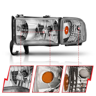 ANZO Crystal Headlights (Chrome): Dodge Ram 1994 - 2002 (1500, 2500, 3500)
