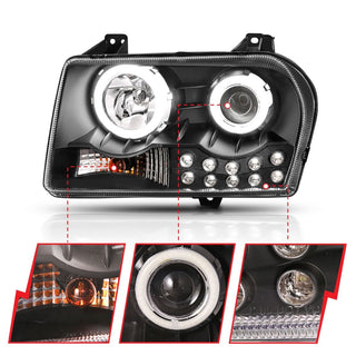 ANZO Projector Headlights w/ Halo (Black): Chrysler 300 2005 - 2010