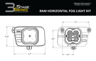 Diode Dynamics SS3 Sport Ram Horiz Kit Yellow SAE Fog: Ram 2011-2018 5.7L/6.7L Diesel