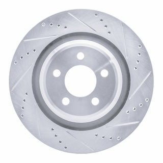R1 Concepts Rear Right Drilled & Slotted Brake Rotor: Fits Dodge Challenger / Charger / Chrysler 300 2005-2023 3.6L / 5.7L - Silver