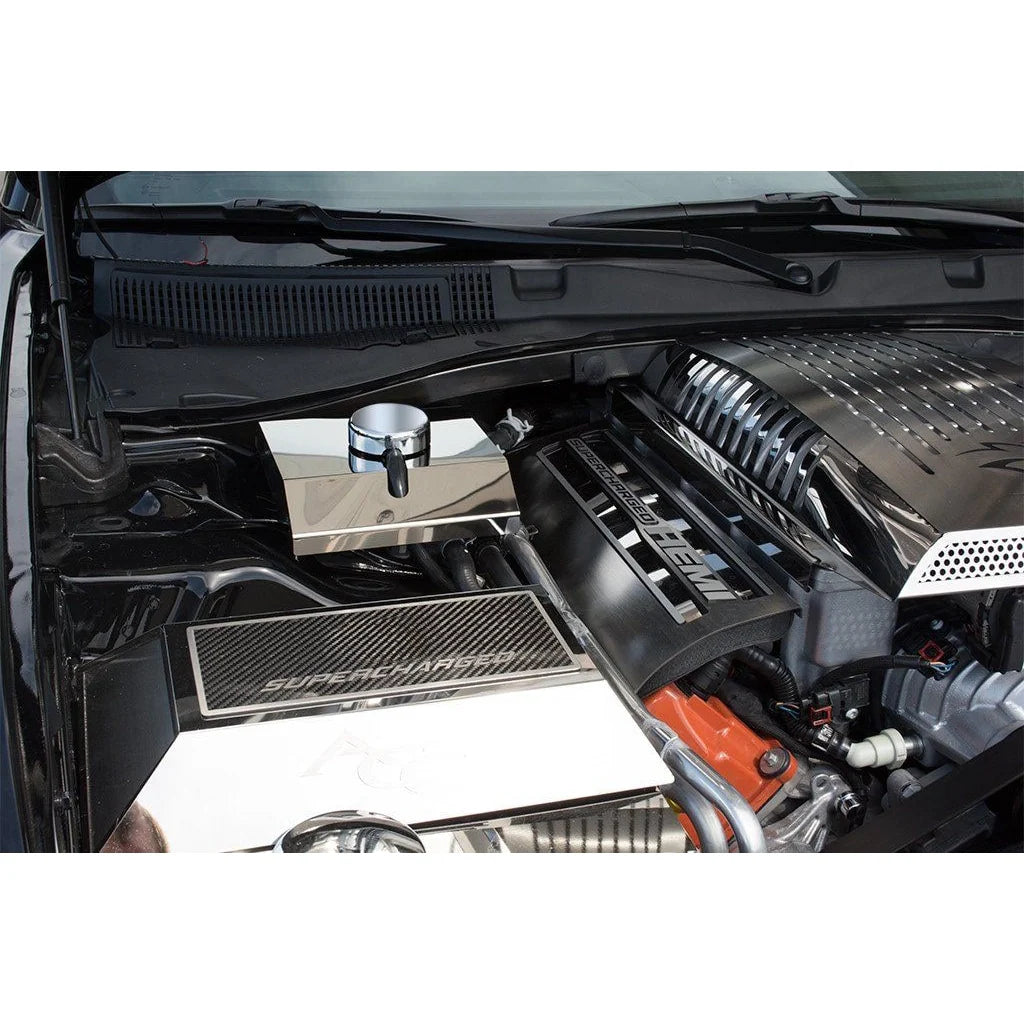 American Car Craft Polished Supercharger Coolant Tank Cover: Dodge Challenger 6.2L SRT Hellcat 2015 - 2023