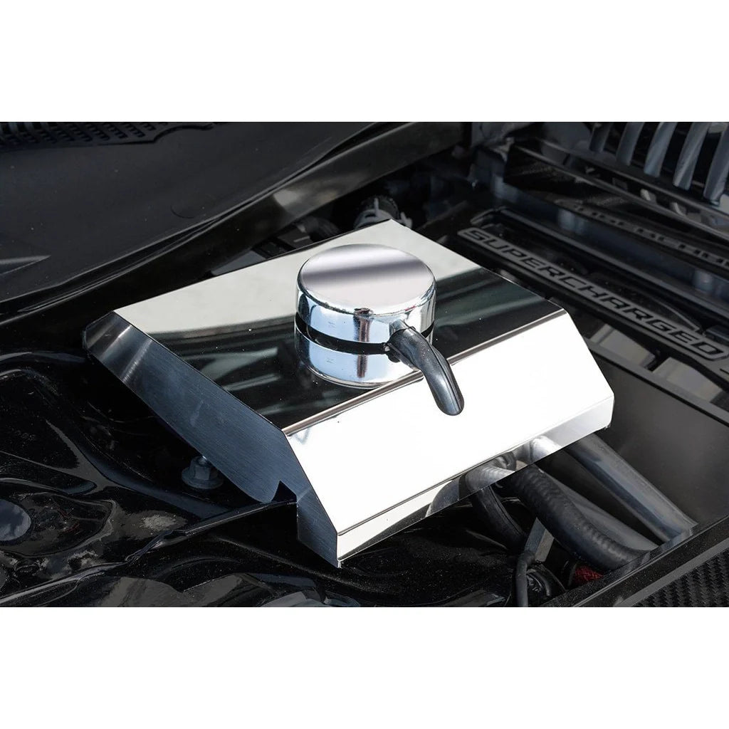 American Car Craft Polished Supercharger Coolant Tank Cover: Dodge Charger 6.2L SRT Hellcat 2015 - 2023