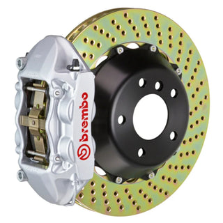 Brembo GT 4-Piston Rear Big Brake Kit (Silver, Drilled, 15"): Jeep Wrangler JK 2007 - 2018