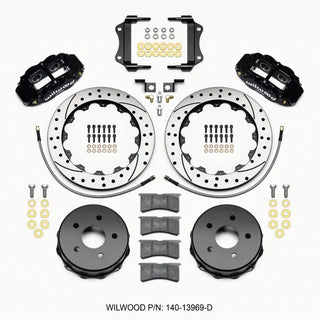 Wilwood Narrow Superlite 4-Piston Rear Big Brake Kit (Black Calipers, Drilled 12.88" Rotors): Jeep Wrangler JK 2007 - 2018