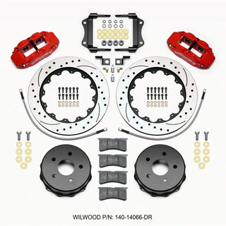 Wilwood Narrow Superlite 4-Piston Rear Big Brake Kit (Red Calipers, Drilled 14" Rotors): Jeep Wrangler JK 2007 - 2018