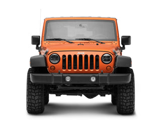 Raxiom Axial Series LED Headlights Black Housing: Jeep Wrangler 1997-2018 4.0L I6 / 3.8L V6 / 3.6L V6 - Clear Lens
