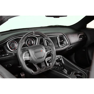 Drake Muscle Cars Carbon Fiber with Leather Grips Steering Wheel: Dodge Challenger / Charger (15-22) - Silver Stitching