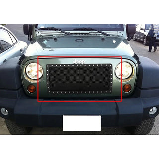 APS Black Stainless Upper Rivet Grille: Jeep Wrangler JK 2007 - 2018