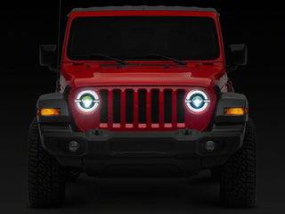 Raxiom 18-23 Jeep Wrangler JL Axial Series 9-In LED Angel Eye Headlights- Blk Housing (Clear Lens)