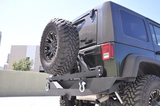 DV8 Offroad Black Rear Aluminum Bumper w/ Tire Carrier: Jeep Wrangler JK (2007-2018)