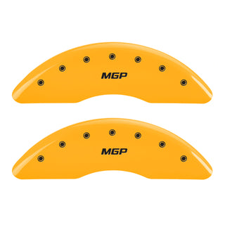 MGP 4 Caliper Covers Engraved Front & Rear MGP Yellow Finish Black Char 2010 Dodge Ram 2500