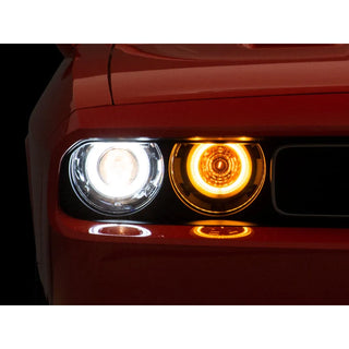 Raxiom Dual LED Halo Projector Headlights Black Housing (Clear Lens): Dodge Challenger 2008-2014