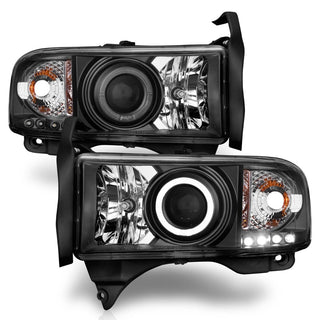 ANZO Projector Headlights w/ Halogen (Black): Dodge Ram 1994 - 2002 (1500, 2500, 3500)