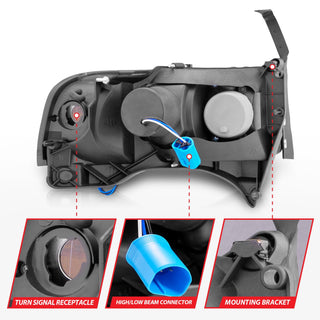 ANZO Crystal Headlights w/ LED (Black): Dodge Ram 1994 - 2002 (1500, 2500, 3500)