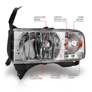 ANZO Crystal Headlights w/ LED (Chrome): Dodge Ram 1994 - 2002 (1500, 2500, 3500)