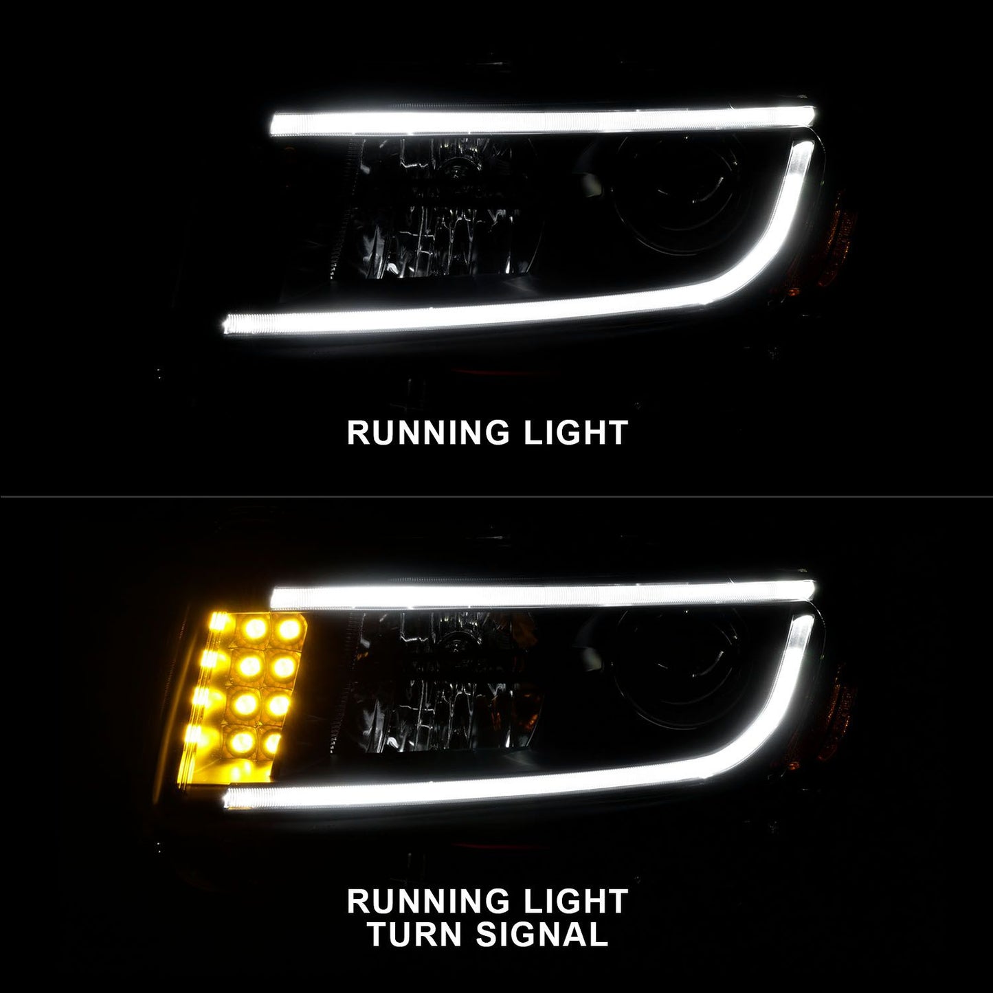 ANZO Projector Headlights w/ Plank Style (Black): Jeep Grand Cherokee 2014 - 2015