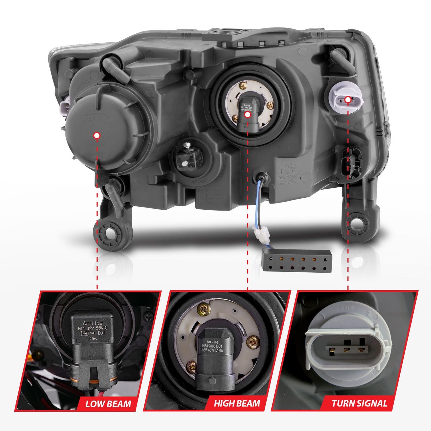 ANZO Projector Headlights w/ Plank Style (Black): Jeep Grand Cherokee 2014 - 2015