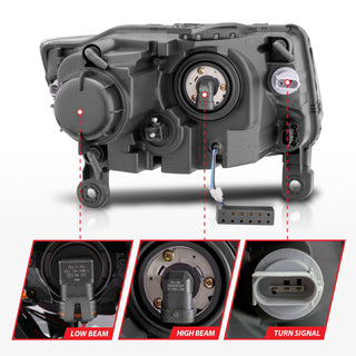 ANZO Projector Headlights w/ Plank Style (Black): Jeep Grand Cherokee 2014 - 2015