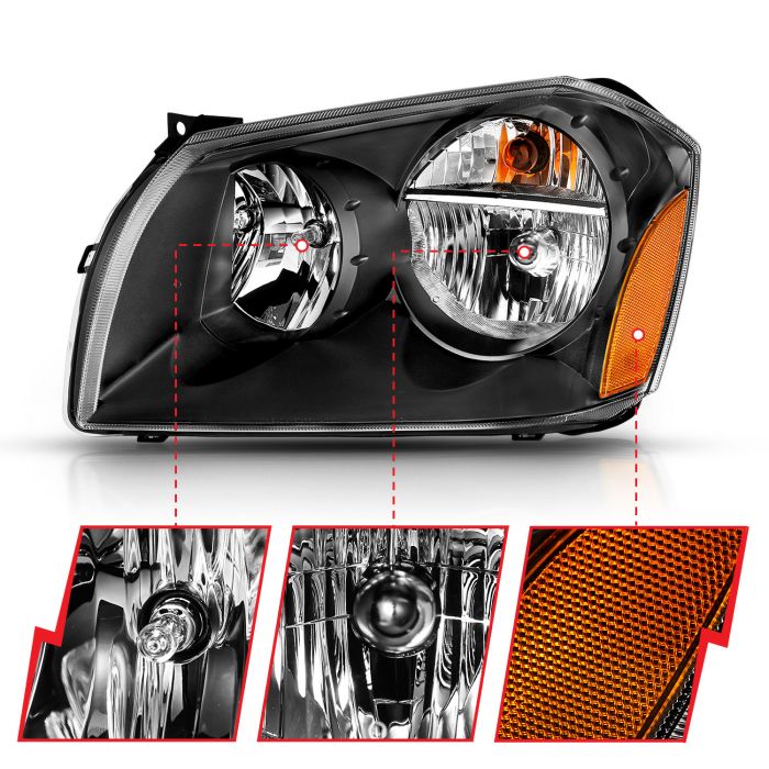 ANZO Crystal Headlights (Black/Amber): Dodge Magnum 2005 - 2007
