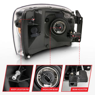 ANZO Crystal Headlights (Black/Amber): Dodge Ram 1500 2006 - 2009