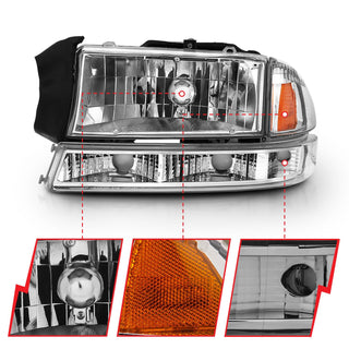 ANZO Crystal Headlights (Chrome/Amber): Dodge Dakota 1997 - 2004