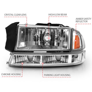 ANZO Crystal Headlights (Chrome/Amber): Dodge Dakota 1997 - 2004