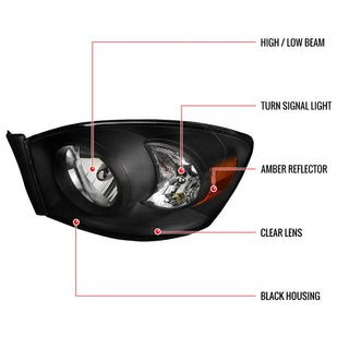 Spec D Euro Head Lights (Black): Dodge Ram 2006 - 2008