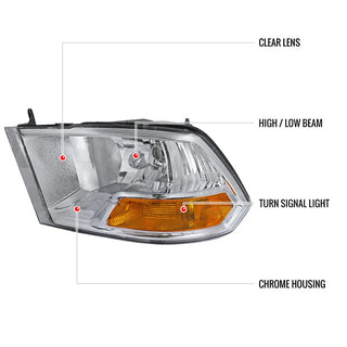Spec D Euro Headlights (Chrome): Dodge Ram 2009 - 2016