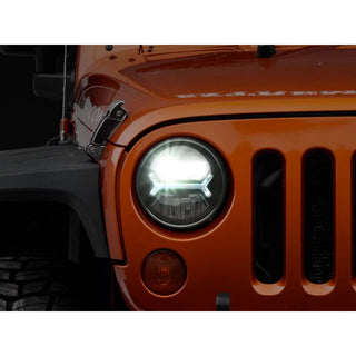Raxiom Black LED Halo Headlights 7-Inch Round: Fits Most Jeep Wrangler Models (2007-2018) - Black Housing/Clear Lens