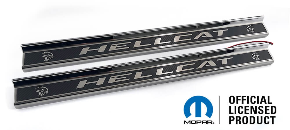 American Car Craft "HELLCAT" Door Sills (LED): Dodge Challenger 6.2L Hellcat 2015 - 2023
