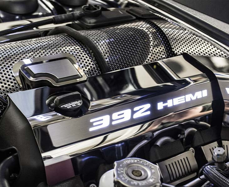 American Car Craft "392" Polished Fuel Rail Covers (ILLUMINATED): 300 / Challenger / Charger 6.4L 392 2011 - 2024