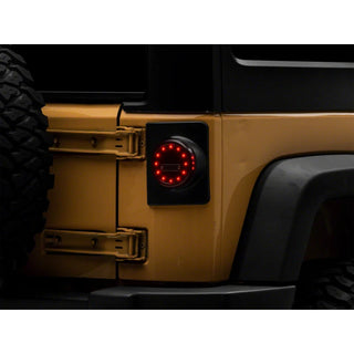 Raxiom Axial Series Halo LED Tail Lights (REAR): Fits Most Jeep Wrangler Models (2007-2018) - Black Housing/Clear Lens