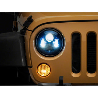 Raxiom 7-Inch LED Headlights with Blue Housing and Clear Lens: Fits Most Jeep Wrangler Models (2007-2018)