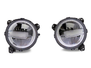 Raxiom Axial Series 9-In LED Headlights Black Housing (Clear Lens): Jeep Wrangler / Gladiator 2018-2025 3.6L / 6.4L 392