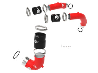 aFe BladeRunner 2-1/4in & 3in Aluminum Hot and Cold Charge Pipe Kit - Red: Jeep Grand Wagoneer / Ram 1500 3.0L Hurricane & 6.4L 392 2023 - 2026 (RHO Models)