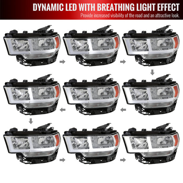 Spec D DRL LED Headlights (Chrome): Ram 2500 & 3500 2019 - 2024