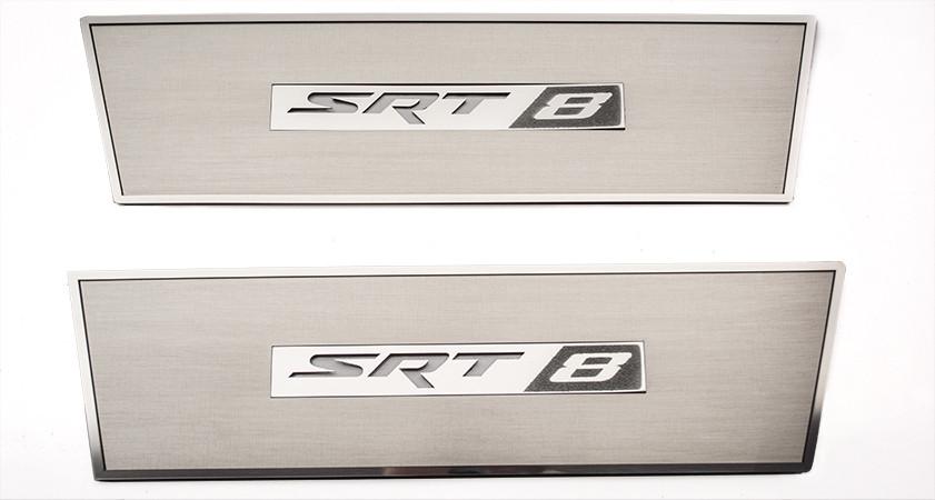 American Car Craft "SRT8" Brushed Door Badge Plate: Dodge Challenger 2008 - 2014