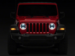 Raxiom Axial Series 9-In Angel Eye LED Headlights Black Housing (Clear Lens): Jeep Wrangler / Gladiator 2018-2025 3.6L / 6.4L 392