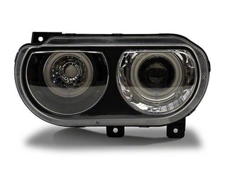 Raxiom Dual LED Halo Projector Headlights Black Housing (Clear Lens): Dodge Challenger 2008-2014