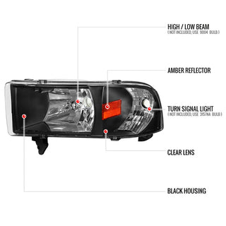 Spec D Euro Head Lights (Black): Dodge Ram 1994 - 2001