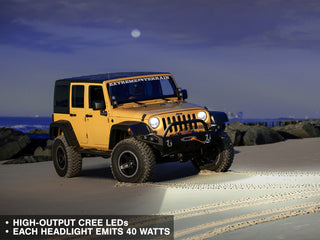 Raxiom Axial Series LED Headlights Black Housing: Jeep Wrangler 1997-2018 4.0L I6 / 3.8L V6 / 3.6L V6 - Clear Lens