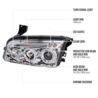 Spec D LED Headlights (Chrome): Dodge Charger 2005 - 2010