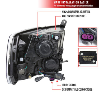 Spec D OEM Style Headlights w/ LED Bar (Chrome): Dodge Ram 2009 - 2018